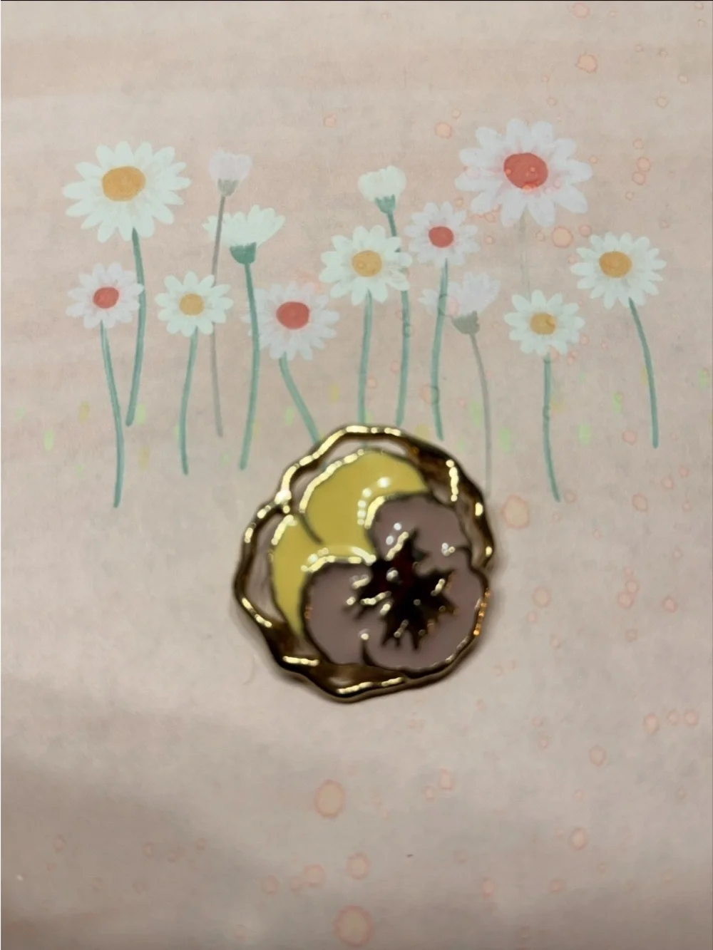Floral Enamel Pin - Yellow and Mauve Pansy